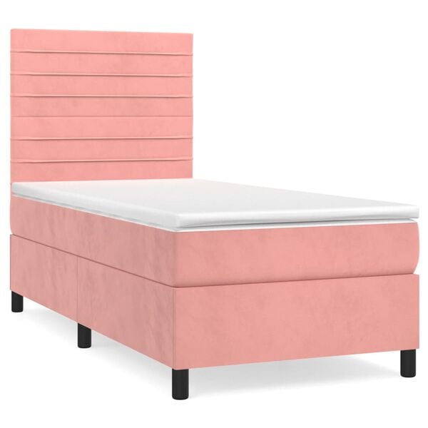 vidaXL Sommier &agrave; lattes de lit avec matelas Rose 90x190 cm Velours