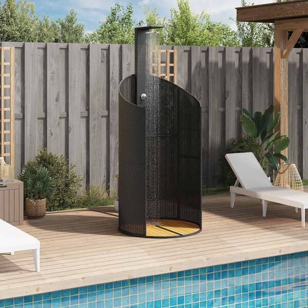 vidaXL Douche d'ext&eacute;rieur noir 100x100x241,5 cm poly rotin bois acacia
