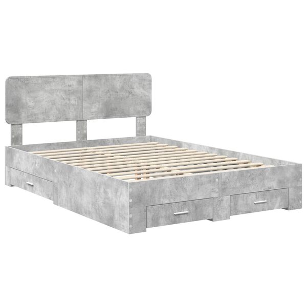 vidaXL Cadre de lit Gris b&eacute;ton 150 x 200 cm Bois d'ing&eacute;nierie