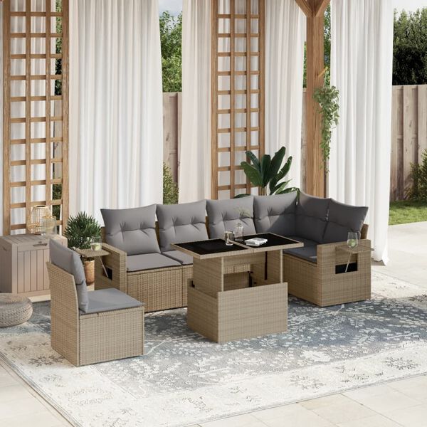vidaXL Salon de jardin avec coussins 7 pcs beige r&eacute;sine tress&eacute;e