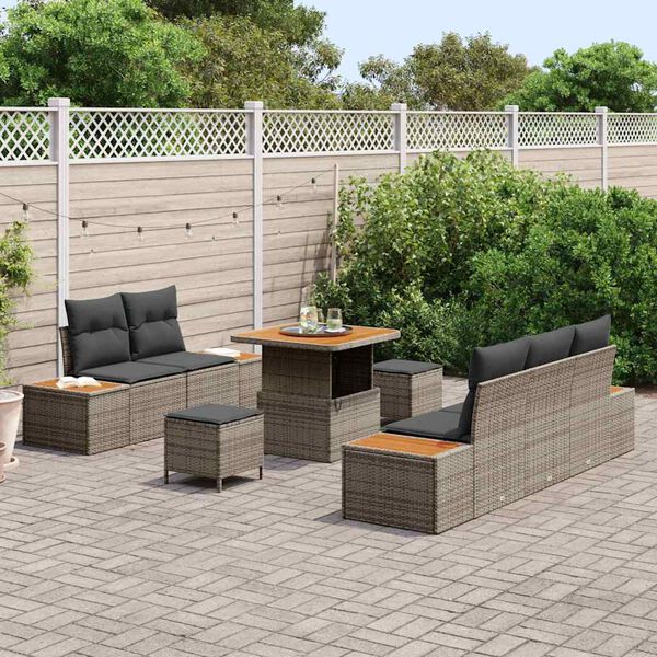 vidaXL Ensemble de canap&eacute; de jardin 8 pcs Gris polyrotin