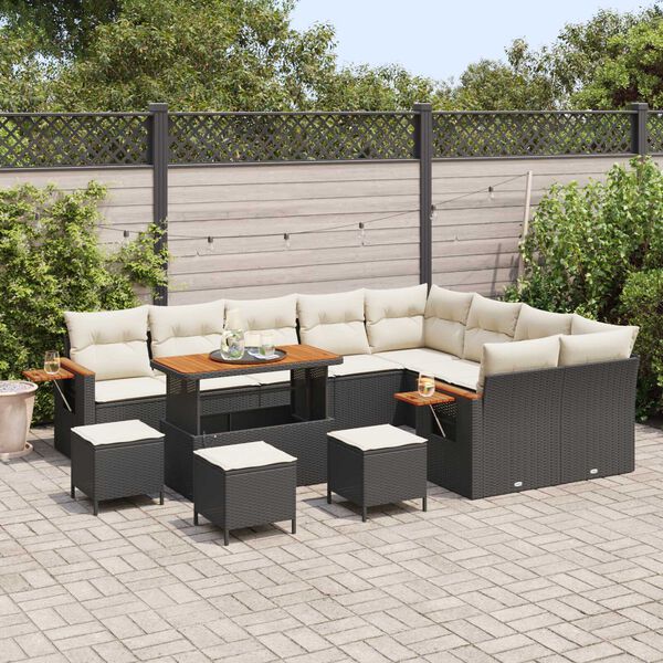 vidaXL Ensemble de canap&eacute; de jardin avec coussin 13 pcs Noir et Cr&egrave;me