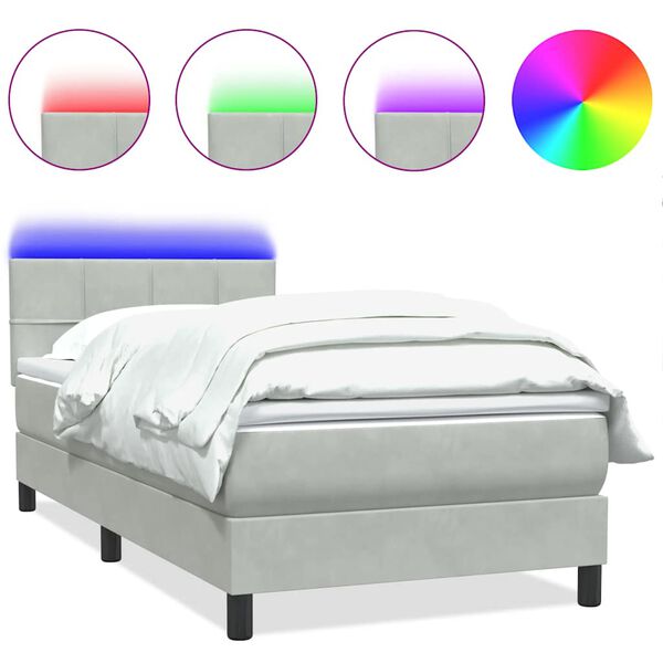 vidaXL Sommier &agrave; lattes de lit et matelas et LED gris clair 90x220 cm velours