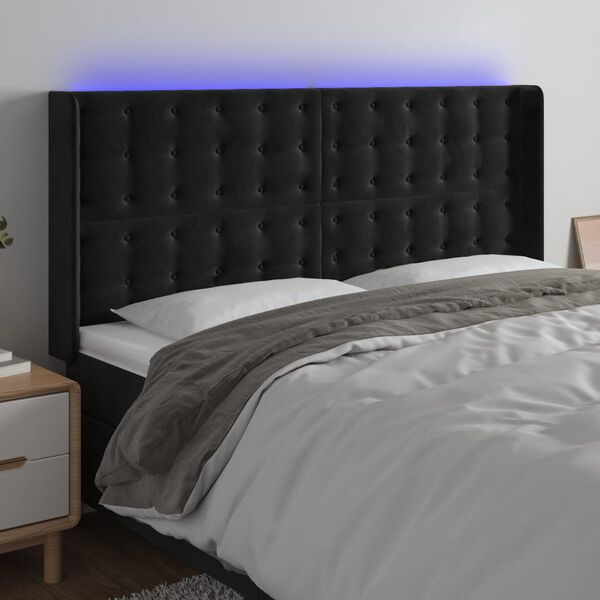 vidaXL T&ecirc;te de lit &agrave; LED Noir 183x16x118/128 cm Velours