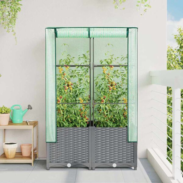 vidaXL Jardini&egrave;re sur&eacute;lev&eacute;e avec housse aspect rotin 80x40x138 cm
