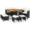 vidaXL Ensemble &agrave; manger de jardin coussins 9pcs R&eacute;sine tress&eacute;e Noir