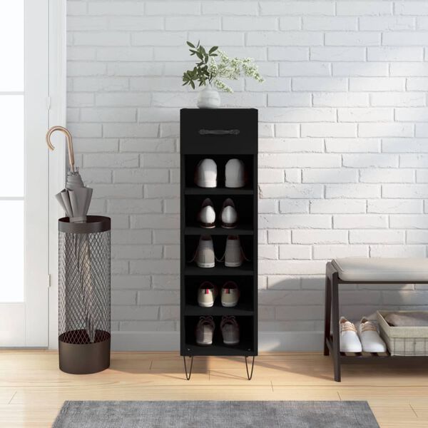vidaXL Armoire &agrave; chaussures noir 30x35x105 cm bois d'ing&eacute;nierie