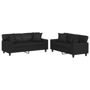 vidaXL Ensemble de canap&eacute;s 2 pcs avec coussins noir similicuir
