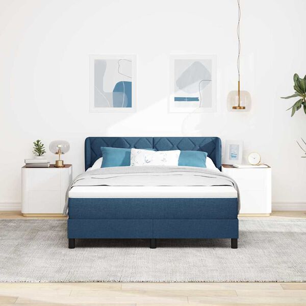 vidaXL Lit boxspring avec matelas avec matelas Bleu 140 x 190 cm tissu