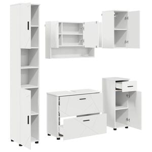 vidaXL Ensemble de mobilier de salle de bain avec tiroir 5 pcs Blanc