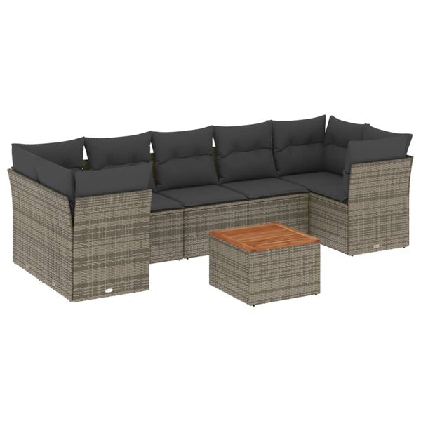 vidaXL Salon de jardin 8 pcs avec coussins gris r&eacute;sine tress&eacute;e