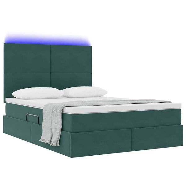 vidaXL Lit avec rangement et LED Vert fonc&eacute; 140 x 200 cm Velours
