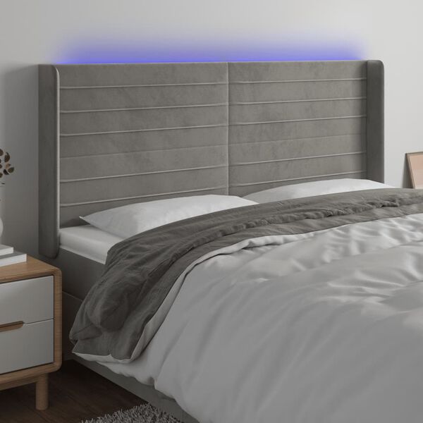 vidaXL T&ecirc;te de lit &agrave; LED Gris clair 163x16x118/128 cm Velours