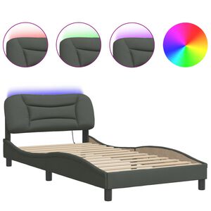 vidaXL Cadre de lit avec LED sans matelas Hvar gris fonc&eacute; 100x200 cm tissu