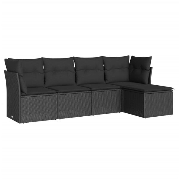 vidaXL Salon de jardin 5 pcs avec coussins noir r&eacute;sine tress&eacute;e