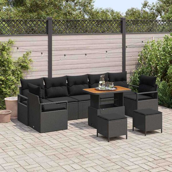 vidaXL Ensemble de canap&eacute; de jardin avec coussin 10 pcs Noir polyrotin