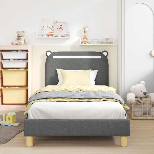 vidaXL Cadre de lit pour enfants avec t&ecirc;te de lit Gris fonc&eacute; tissu
