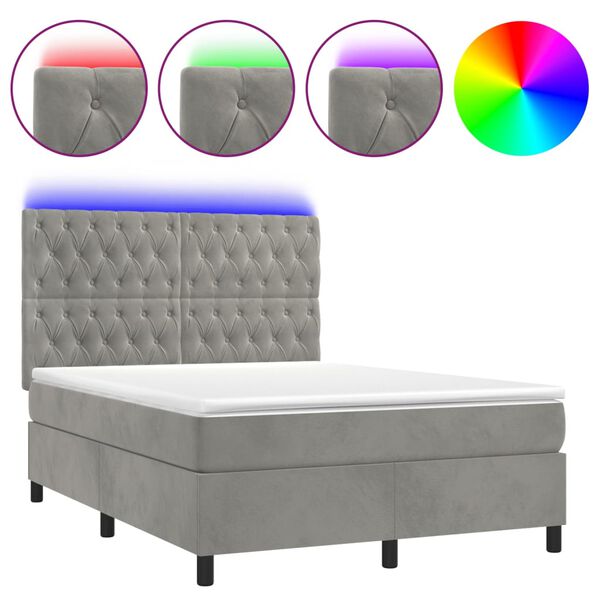 vidaXL Sommier &agrave; lattes de lit matelas et LED Gris clair 140x190 cm