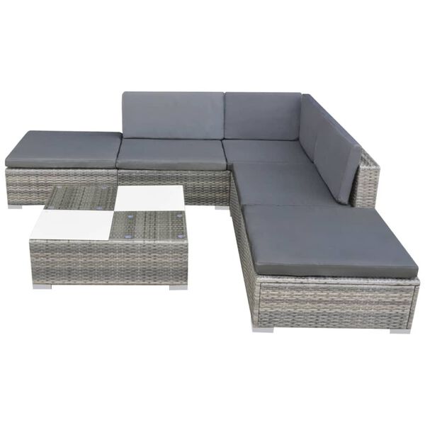 vidaXL Salon de jardin avec coussins 6 pcs r&eacute;sine tress&eacute;e gris