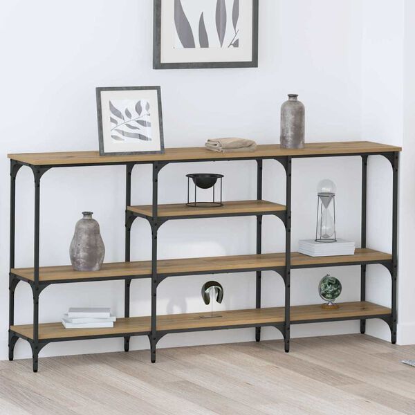 vidaXL Table console avec &eacute;tag&egrave;re ch&ecirc;ne artisanal 160 x 29 x 80 cm