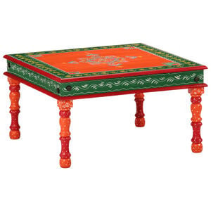 vidaXL Table basse orange bois de manguier massif peint &agrave; la main