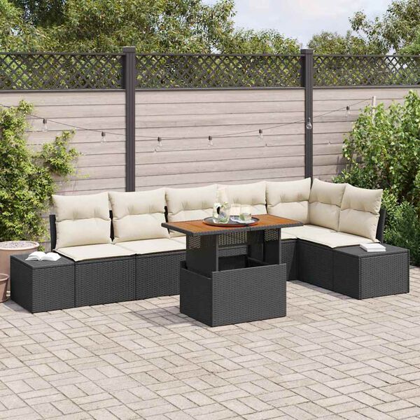 vidaXL Ensemble de canap&eacute; de jardin 7 pcs Noir Poly rotin