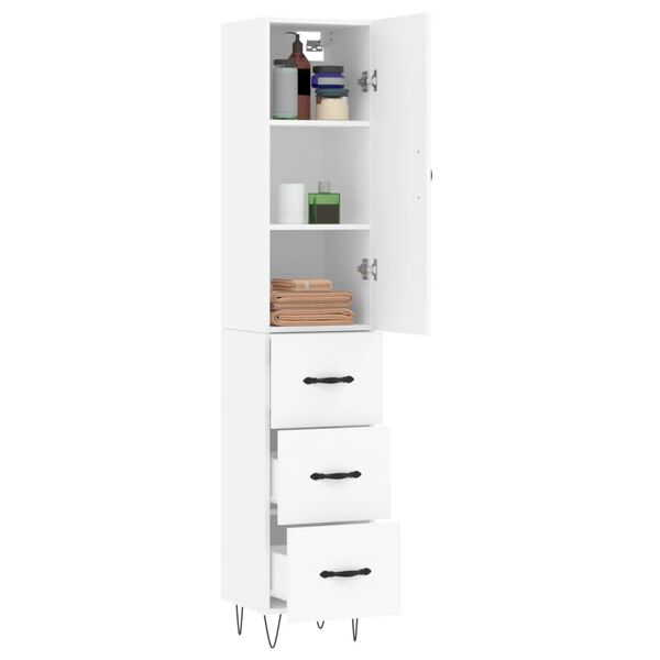 vidaXL Buffet haut Blanc 34,5x34x180 cm Bois d'ing&eacute;nierie