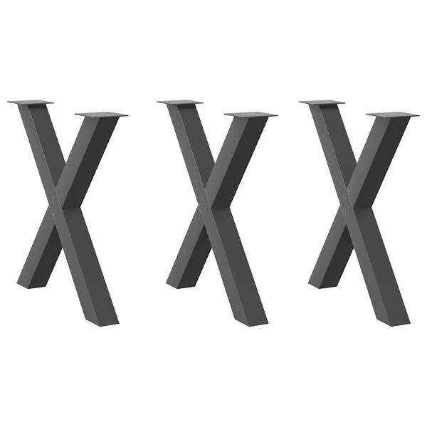 vidaXL Pieds de table &agrave; manger en forme de X 3 pi&egrave;ces Anthracite 80 x (72-73) cm Acier