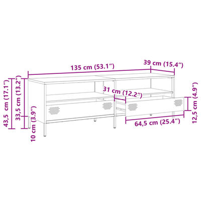 vidaXL Meuble TV vert olive 135x39x43,5 cm acier laminé à froid