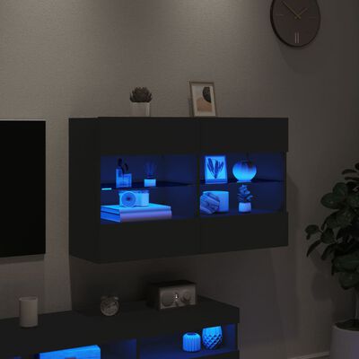 vidaXL Meuble TV mural avec lumières LED noir 98,5x30x60,5 cm