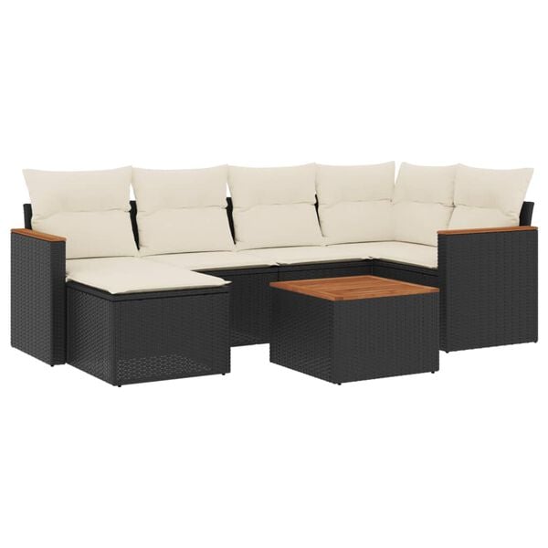vidaXL Salon de jardin 7 pcs avec coussins noir r&eacute;sine tress&eacute;e