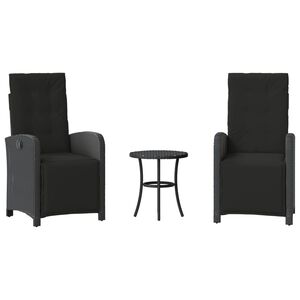 vidaXL Ensemble de bistro 3 pcs avec coussins noir r&eacute;sine tress&eacute;e