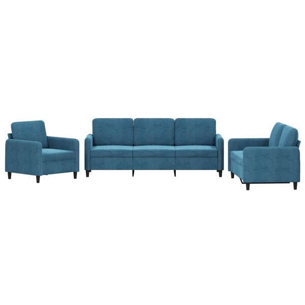 vidaXL Ensemble de canap&eacute;s 3 pcs bleu velours