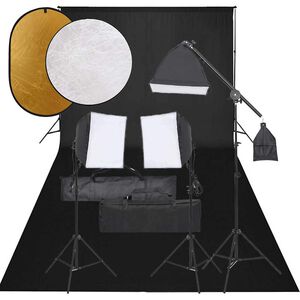 vidaXL Kit de studio photo avec &eacute;clairage toile de fond et r&eacute;flecteur