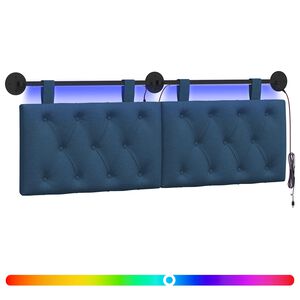 vidaXL T&ecirc;te de lit suspendue Avec lumi&egrave;re LED Bleu Tissu