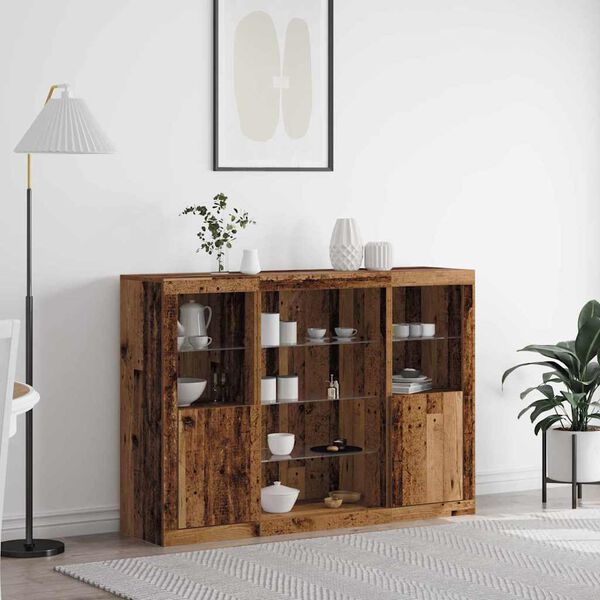 vidaXL Buffet LED Bois ancien 142,5 x 37 x 100 cm Bois d'ing&eacute;nierie