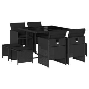vidaXL Ensemble &agrave; manger de jardin 9pcs coussins noir r&eacute;sine tress&eacute;e