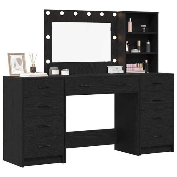 vidaXL Table de Toilette 3 pcs Ch&ecirc;ne noir Bois d'ing&eacute;nierie