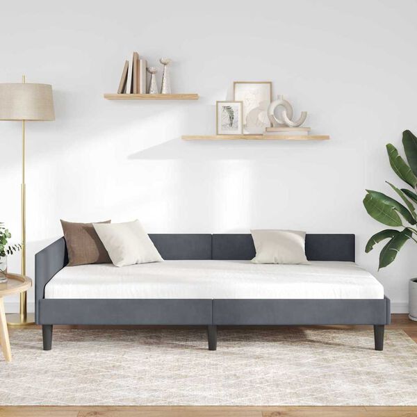 vidaXL Cadre de lit d'angle avec t&ecirc;te de lit Gris fonc&eacute; 80 cm x 200 cm