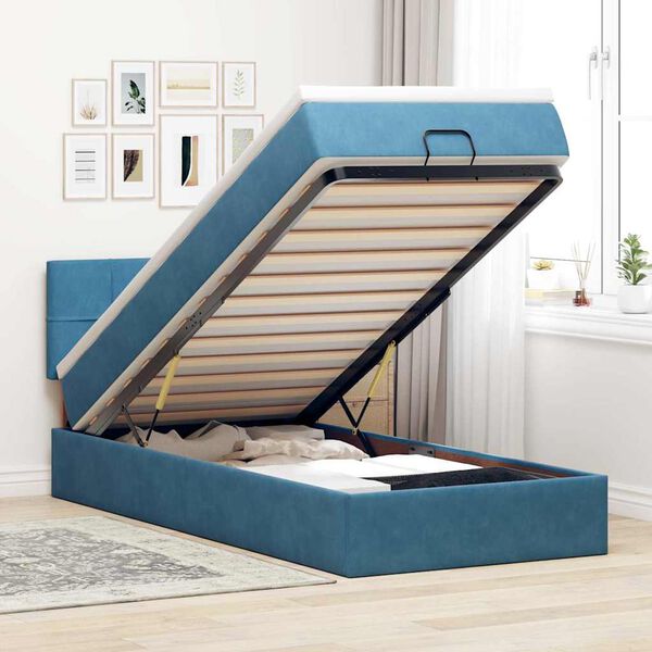vidaXL Cadre de lit ottoman avec matelas bleu foncé 100x200 cm velours
