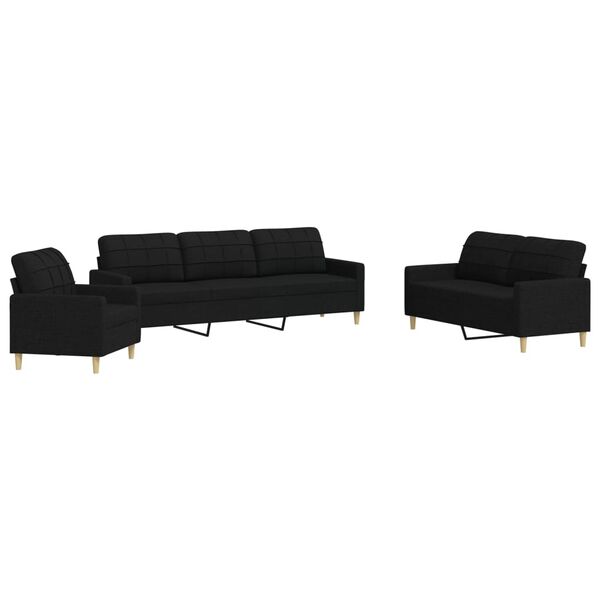 vidaXL Ensemble de canap&eacute;s 3 pcs noir tissu