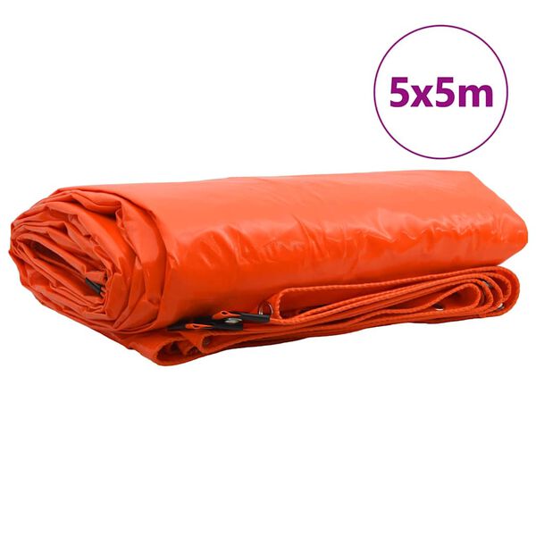 vidaXL B&acirc;che 650g / m&sup2; Orange 5 x 5 m Toile avec rev&ecirc;tement en PVC