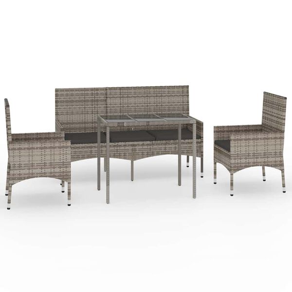 vidaXL Salon de jardin 4 pcs avec coussins Gris R&eacute;sine tress&eacute;e