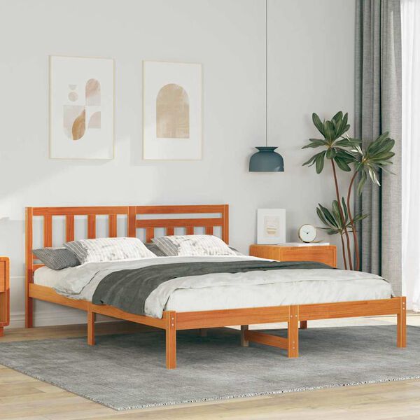 vidaXL Cadre de lit avec t&ecirc;te de lit Brun cire 140 x 200 cm Pin massif