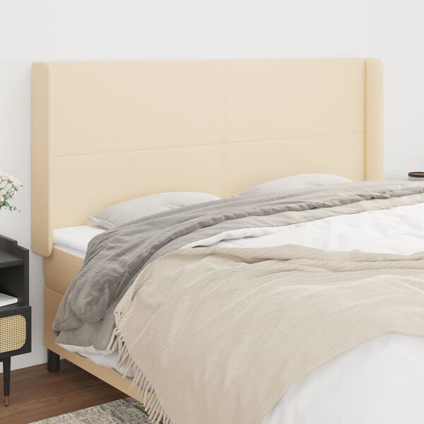 vidaXL T&ecirc;te de lit avec oreilles Cr&egrave;me 163x16x118/128 cm Tissu