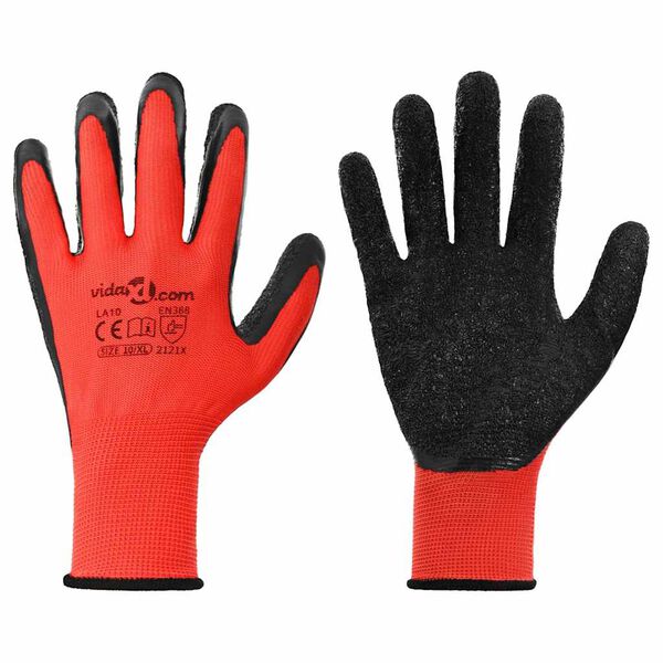 vidaXL Gants de Travail 24 pcs Rouge et Noir 10 / xl Rev&ecirc;tement en latex