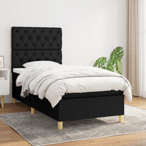 vidaXL Sommier &agrave; lattes de lit et matelas Noir 80x200 cm Tissu
