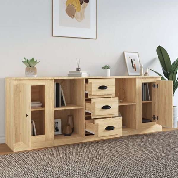 vidaXL Buffets 3 pcs Ch&ecirc;ne sonoma Bois d'ing&eacute;nierie