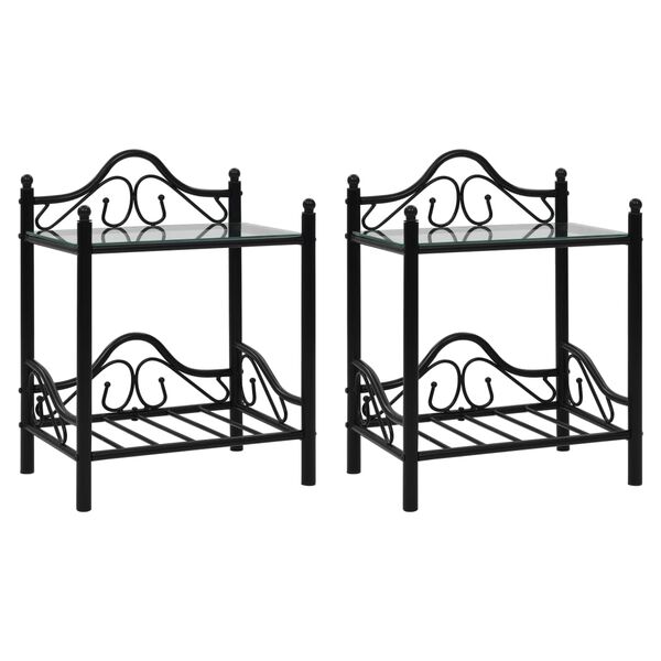 vidaXL Tables de chevet 2 pcs Acier et verre tremp&eacute; 45x30,5x60 cm Noir