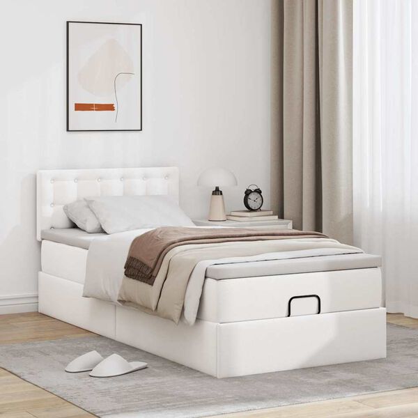 vidaXL Cadre de lit ottoman avec matelas blanc pur 80x200cm similicuir